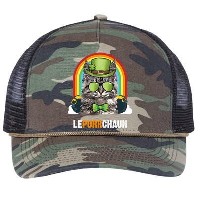 Funny Maine Coon Cat Lepurrchaun St Patricks Day Gift Retro Rope Trucker Hat Cap