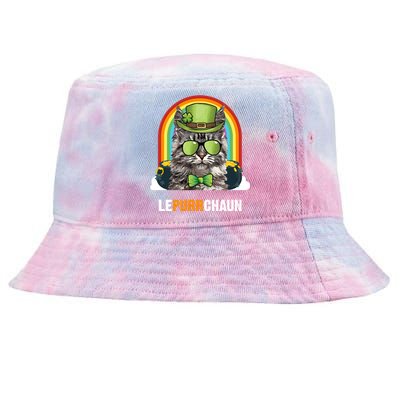 Funny Maine Coon Cat Lepurrchaun St Patricks Day Gift Tie-Dyed Bucket Hat