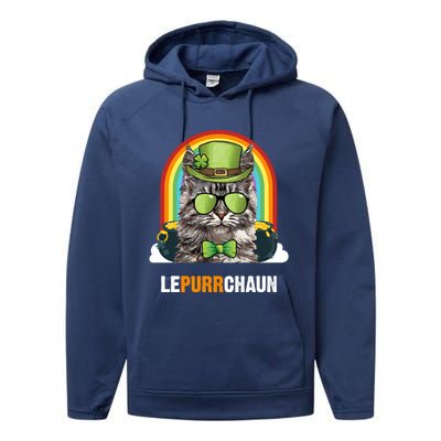 Funny Maine Coon Cat Lepurrchaun St Patricks Day Gift Performance Fleece Hoodie