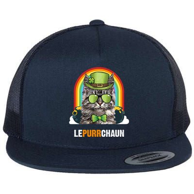 Funny Maine Coon Cat Lepurrchaun St Patricks Day Gift Flat Bill Trucker Hat