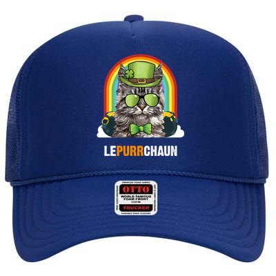 Funny Maine Coon Cat Lepurrchaun St Patricks Day Gift High Crown Mesh Back Trucker Hat