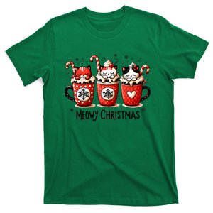 Funny Meowy Christmas Cute Cats And Coffee Merry Xmas Gift T-Shirt