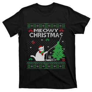 Funny Meowy Christmas Cats Xmas Cute Cat Lover Ugly T-Shirt