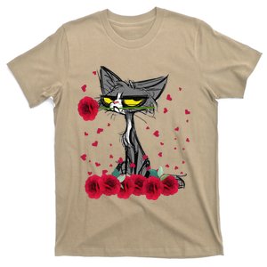 Funny Meh Cat Happy Valentines Day Flowers Women T-Shirt