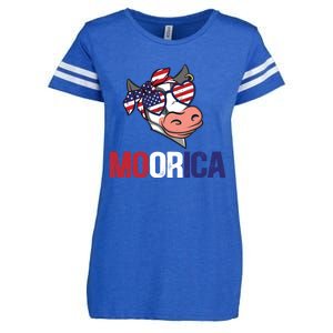 Funny Moorica Cow Lover 4th Of July Usa Patriotic Cow Cool Gift Enza Ladies Jersey Football T-Shirt