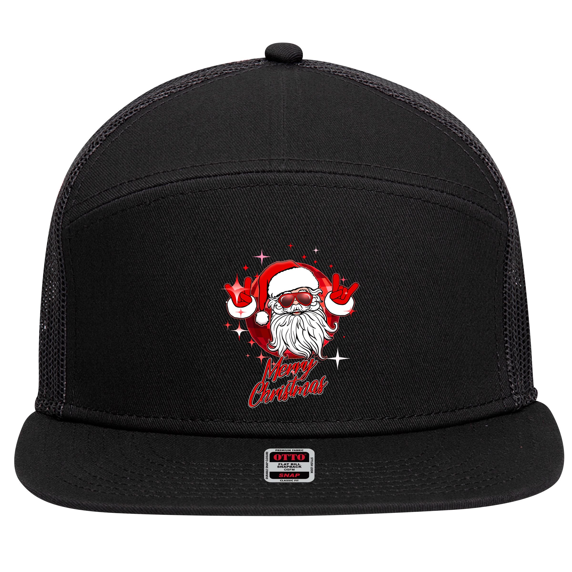 Funny Merry Christmas Disco Santa Claus 7 Panel Mesh Trucker Snapback Hat