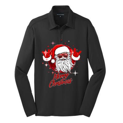 Funny Merry Christmas Disco Santa Claus Silk Touch Performance Long Sleeve Polo