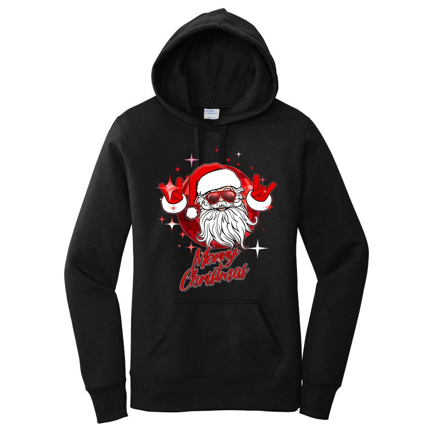 Funny Merry Christmas Disco Santa Claus Women's Pullover Hoodie