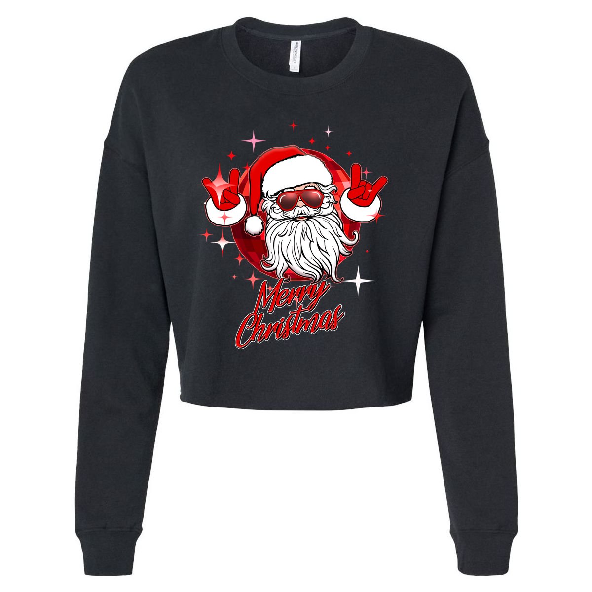 Funny Merry Christmas Disco Santa Claus Cropped Pullover Crew