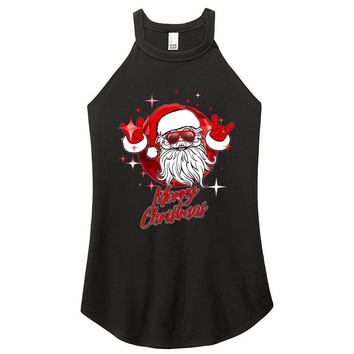 Funny Merry Christmas Disco Santa Claus Women's Perfect Tri Rocker Tank
