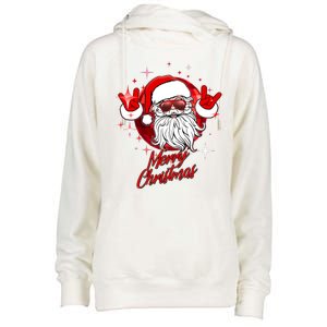 Funny Merry Christmas Disco Santa Claus Womens Funnel Neck Pullover Hood