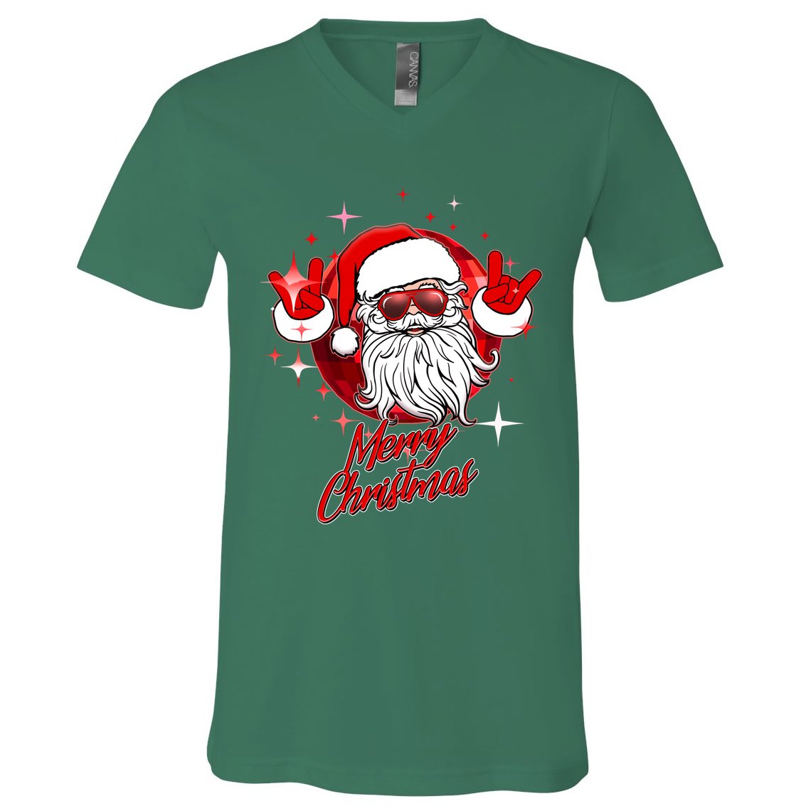 Funny Merry Christmas Disco Santa Claus V-Neck T-Shirt