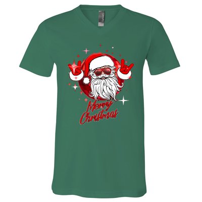 Funny Merry Christmas Disco Santa Claus V-Neck T-Shirt