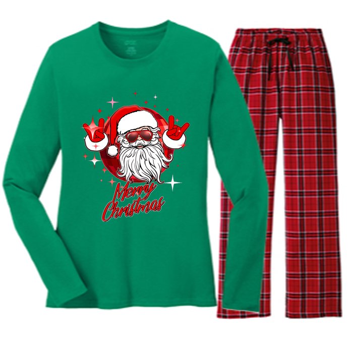 Funny Merry Christmas Disco Santa Claus Women's Long Sleeve Flannel Pajama Set 