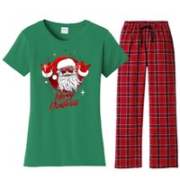 Funny Merry Christmas Disco Santa Claus Women's Flannel Pajama Set