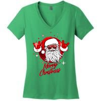 Funny Merry Christmas Disco Santa Claus Women's V-Neck T-Shirt