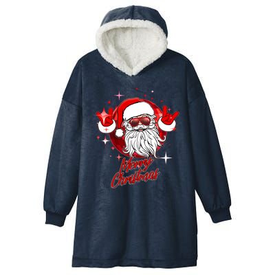 Funny Merry Christmas Disco Santa Claus Hooded Wearable Blanket