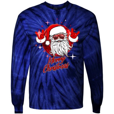 Funny Merry Christmas Disco Santa Claus Tie-Dye Long Sleeve Shirt