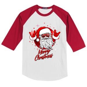 Funny Merry Christmas Disco Santa Claus Kids Colorblock Raglan Jersey