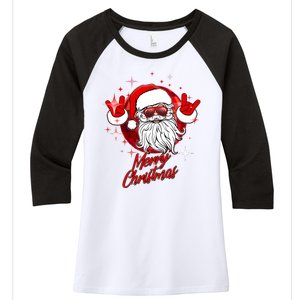 Funny Merry Christmas Disco Santa Claus Women's Tri-Blend 3/4-Sleeve Raglan Shirt