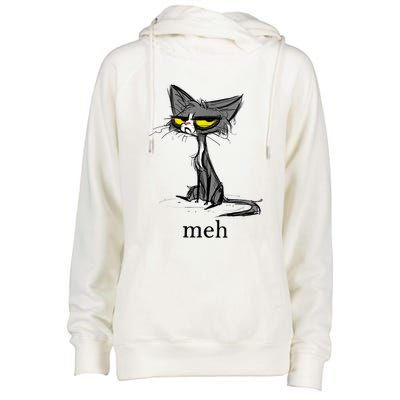 Funny Meh Cat Gift For Cat Lovers Womens Funnel Neck Pullover Hood