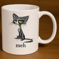 Funny Meh Cat Gift For Cat Lovers 11oz C Handle Ceramic Mug