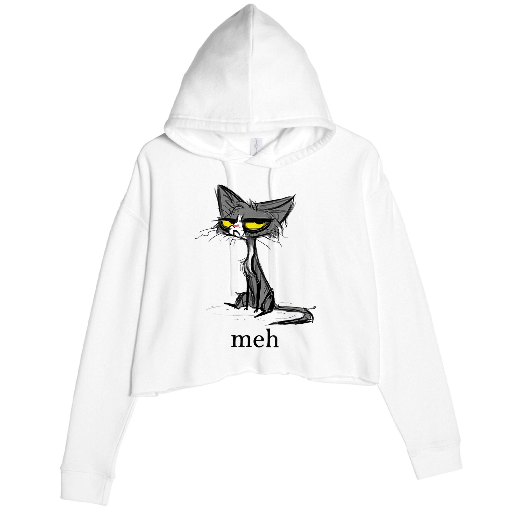 Funny Meh Cat Gift For Cat Lovers Crop Fleece Hoodie