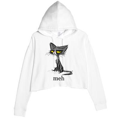 Funny Meh Cat Gift For Cat Lovers Crop Fleece Hoodie