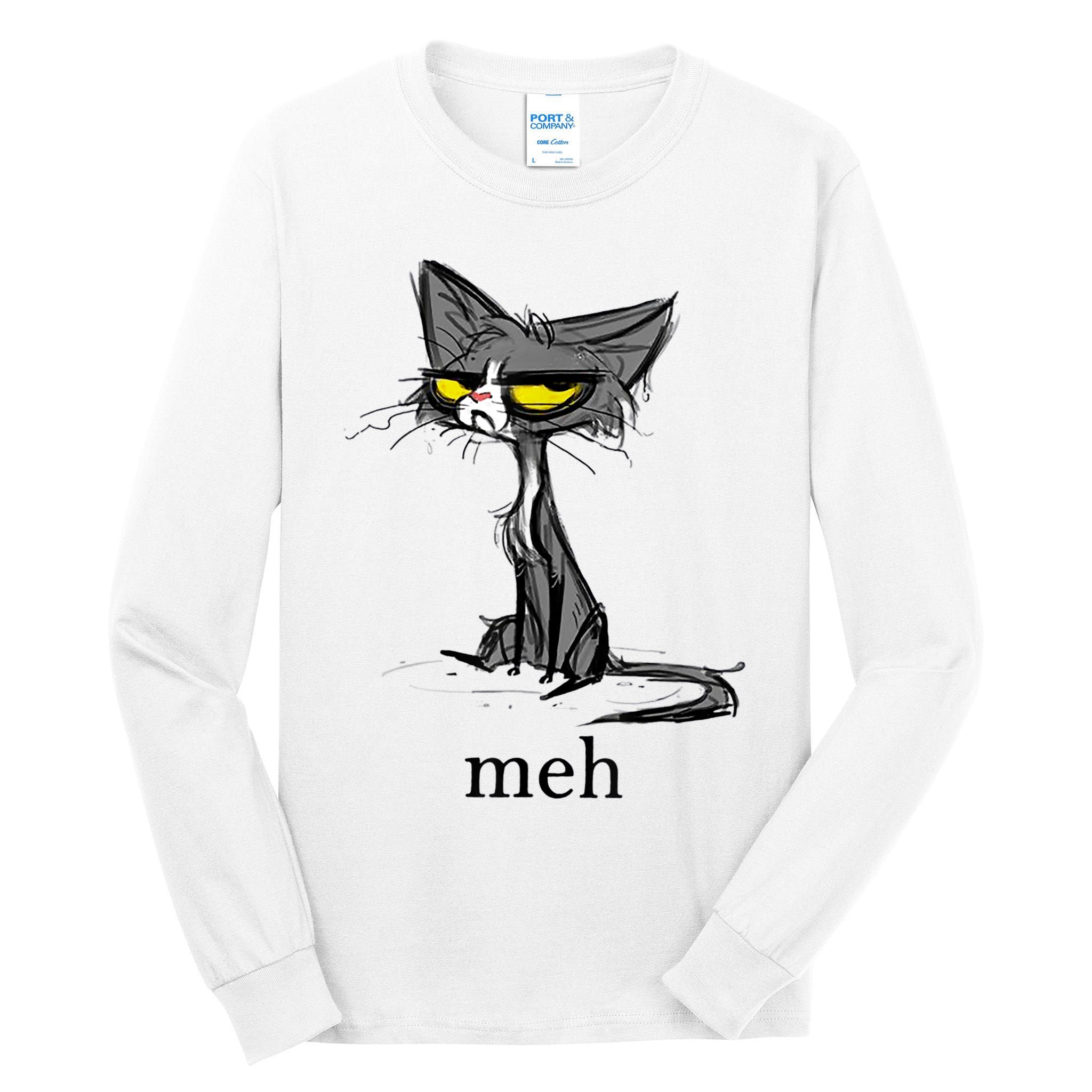 Funny Meh Cat Gift For Cat Lovers Tall Long Sleeve T-Shirt