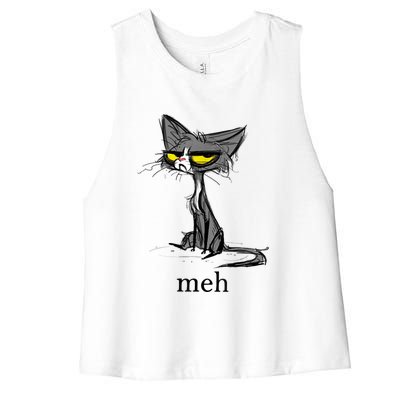 Funny Meh Cat Gift For Cat Lovers Women's Racerback Cropped Tank