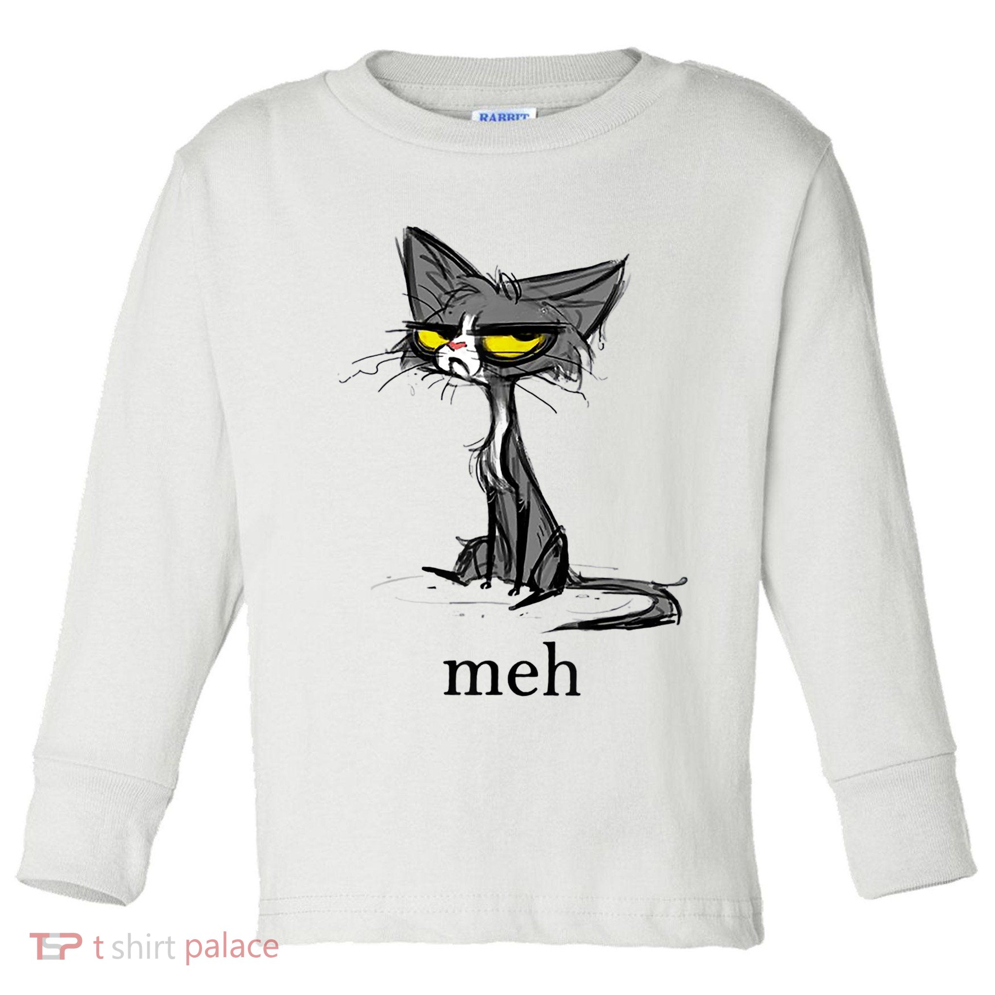 Funny Meh Cat Gift For Cat Lovers Toddler Long Sleeve Shirt