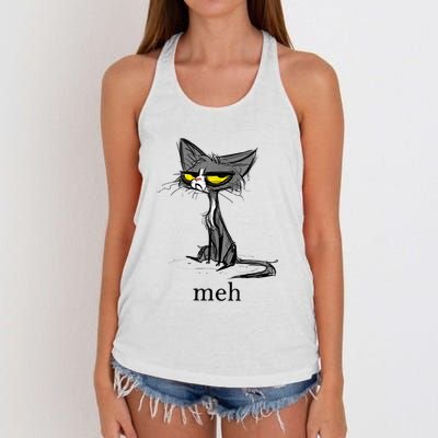 Funny Meh Cat Gift For Cat Lovers Women's Knotted Racerback Tank