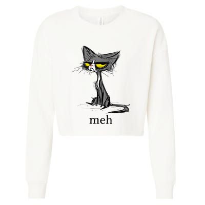 Funny Meh Cat Gift For Cat Lovers Cropped Pullover Crew