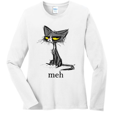 Funny Meh Cat Gift For Cat Lovers Ladies Long Sleeve Shirt