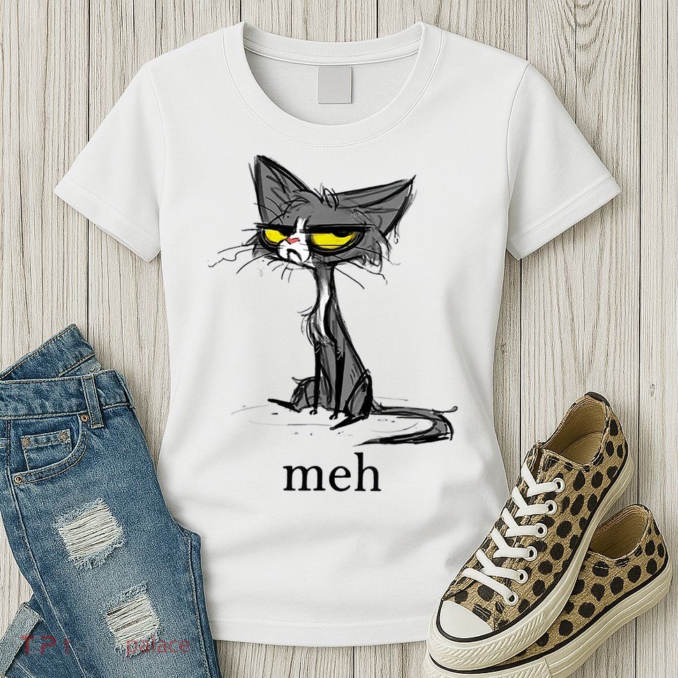 Funny Meh Cat Gift For Cat Lovers Womens T-Shirt