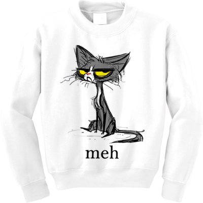 Funny Meh Cat Gift For Cat Lovers Kids Sweatshirt