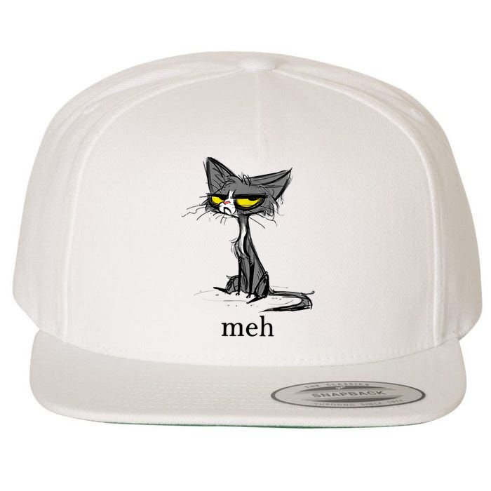 Funny Meh Cat Gift For Cat Lovers Wool Snapback Cap