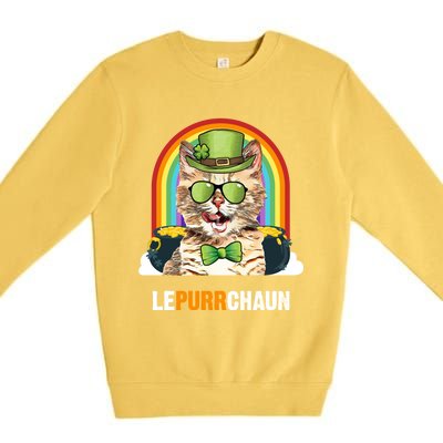 Funny Munchkin Cat Lepurrchaun St Patricks Day Gift Premium Crewneck Sweatshirt