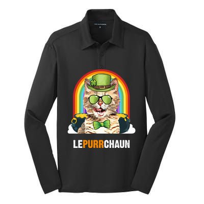 Funny Munchkin Cat Lepurrchaun St Patricks Day Gift Silk Touch Performance Long Sleeve Polo