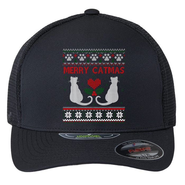 Funny Merry Catmas Ugly Christmas Flexfit Unipanel Trucker Cap