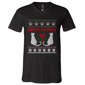 Funny Merry Catmas Ugly Christmas V-Neck T-Shirt