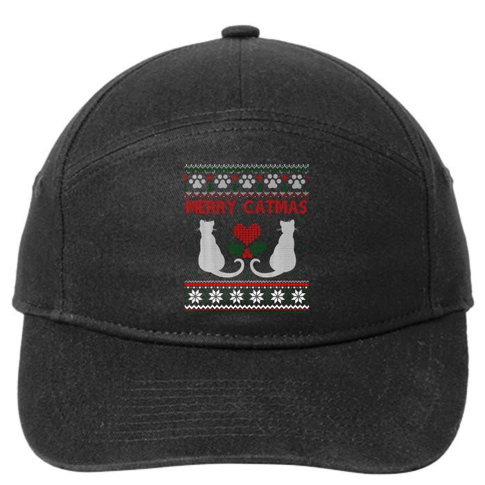 Funny Merry Catmas Ugly Christmas 7-Panel Snapback Hat