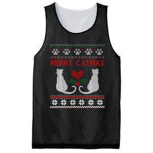 Funny Merry Catmas Ugly Christmas Mesh Reversible Basketball Jersey Tank