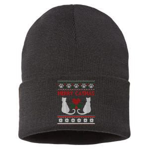 Funny Merry Catmas Ugly Christmas Sustainable Knit Beanie