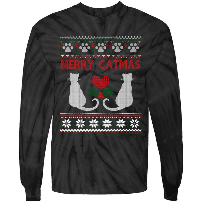 Funny Merry Catmas Ugly Christmas Tie-Dye Long Sleeve Shirt