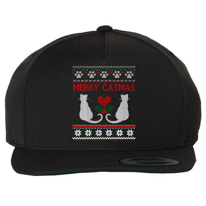 Funny Merry Catmas Ugly Christmas Wool Snapback Cap