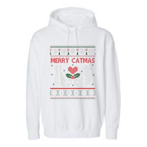 Funny Merry Catmas Ugly Christmas Garment-Dyed Fleece Hoodie