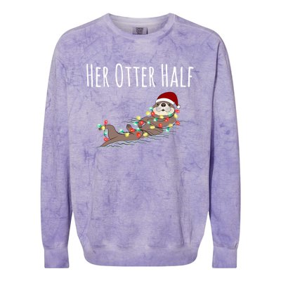 Funny Matching Couple His And Her Otter Half Ugly Christmas Gift Colorblast Crewneck Sweatshirt