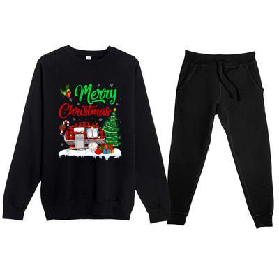 Funny Matching Camping Lighting Santa Camper RV ChristmasGift Premium Crewneck Sweatsuit Set