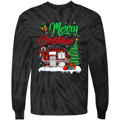 Funny Matching Camping Lighting Santa Camper RV ChristmasGift Tie-Dye Long Sleeve Shirt